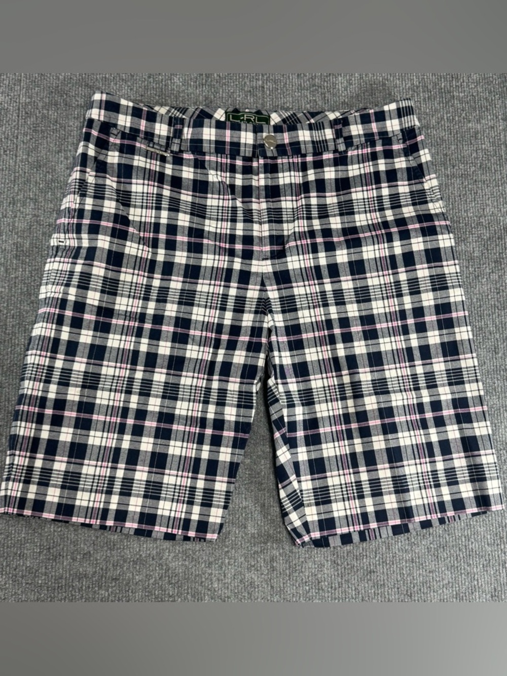 Lauren Ralph Lauren Active Plaid Shorts 8 Navy Pink White Golf Preppy Bermuda